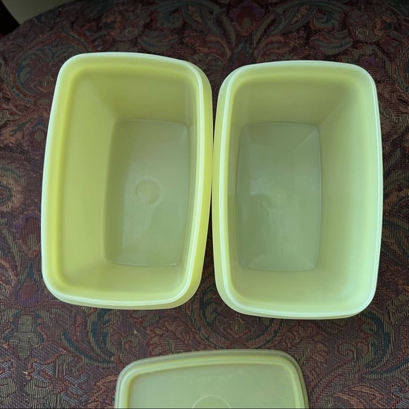 Vintage Tupperware Rectangular Storage Canisters 2 containers and 1 lid yellow - Picture 5 of 8